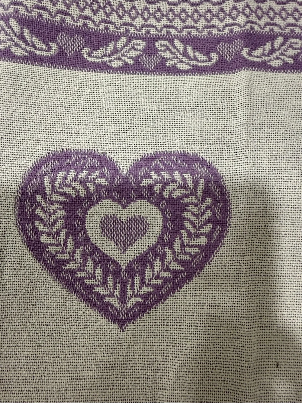 Purple Lavender Heart Lace-Trim Table Runner Country Cottage 37”x14”